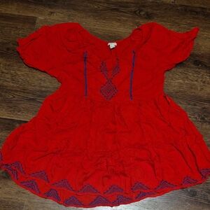 Forever 21 Red Blouse with Blue Embroidery